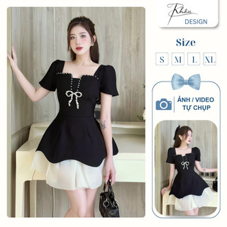  Đầm thiết kế bởi thương hiệu Ren DESIGN by KHÂU đen nơ ngực đá phối voan tơ sang chảnh phù hợp đi làm đi chơi 