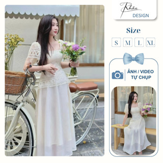 Đầm thiết kế thương hiệu Ren DESIGN by KHÂU ren cổ vuông phối tơ phù hợp đi làm đi chơi sang chảnh