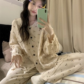  Bộ ngủ nữ đồ mặc nhà dài tay cho nữ ren ngọt ngào đáng yêu thu đông phong cách tiểu thư mã 206 K-5 