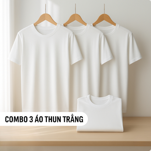 Combo 3-5 Áo Thun Trắng Nam 100% Cotton Thấm Hút Tốt Mỏng Mát Basic Dễ Phối Đồ
