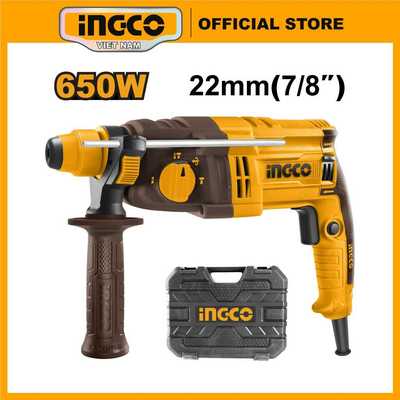 Máy khoan đục bê tông 650W INGCO RGH6528 (kèm 3 mũi khoan SDS-PLUS và bộ chổi than dự phòng) 1,7J