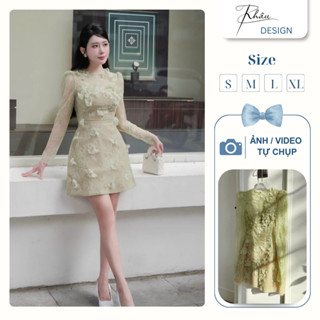 Đầm thiết kế KHÂU Design ren kim sa cốm ngắn tay sang chảnh