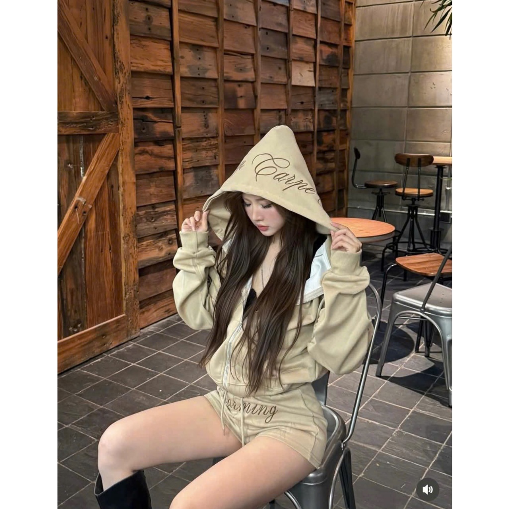 H141 Set Nỉ Nữ Carpe Hoodie Áo Khoác Mix Quần Short, Đồ Bộ Nỉ Nữ Thời Trang Năng Động Trẻ Trung