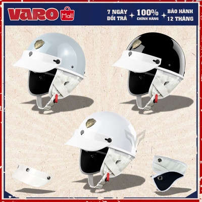 Mũ Bảo Hiểm 1/2 VARO PUG Ver2 Ron Trắng Nhựa ABS Nguyên Sinh Đạt Chuẩn Kiểm Định Dành Cho Nam Nữ