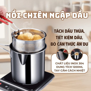 Nồi Chiên Ngập Dầu Bằng Thép Không Gỉ Có Lưới Lọc Tiết Kiệm Dầu  Dùng Được Cho Các Loại Bếp