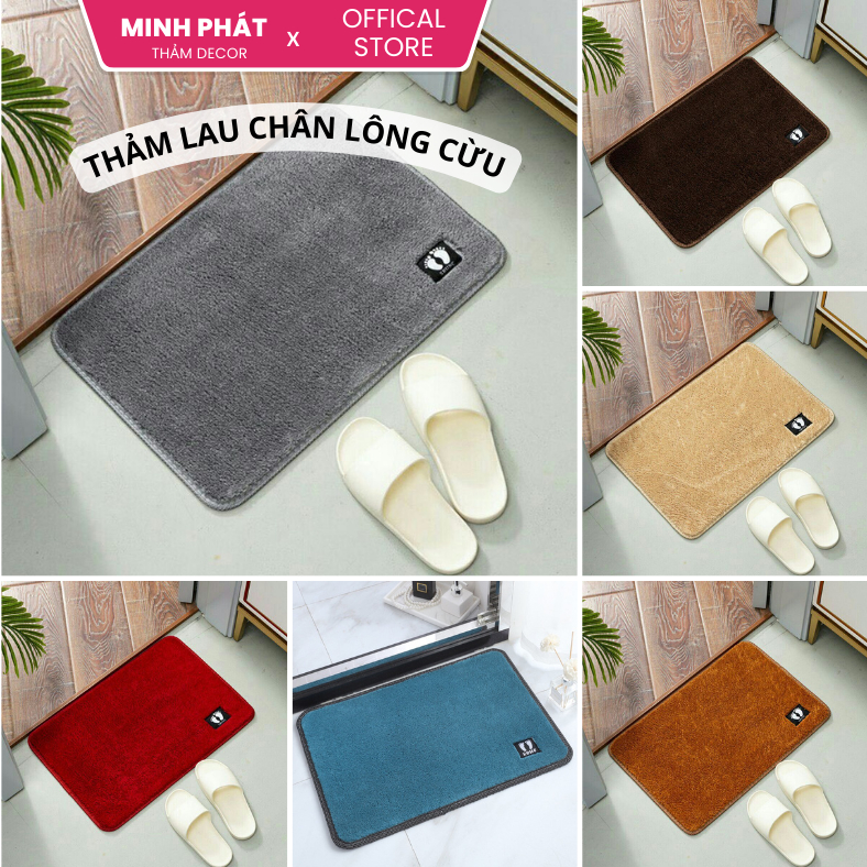 Thảm lau chân lông cừu, đế cao su thấm hút nước, chống trượt, decor nhà cửa 40x60cm - Minh Phát P06