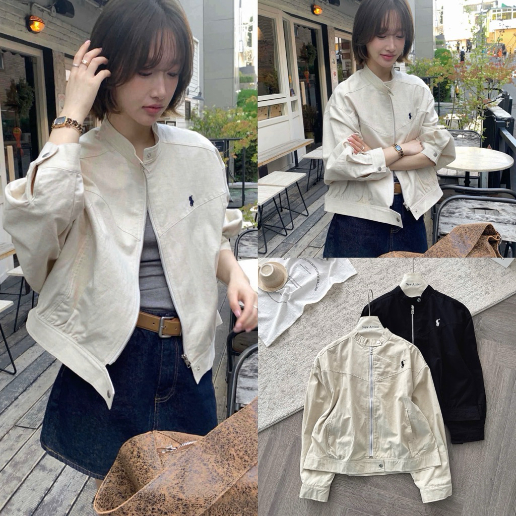 [HÀNG LOẠI 1] Áo khoác kaki dáng lửng 2 lớp thêu ngựa cổ trụ sang chảnh A2660