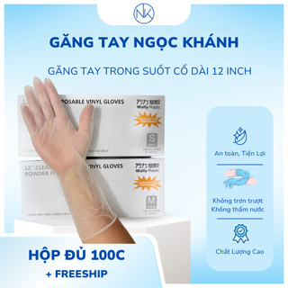  Găng tay trong suốt Vinyl cổ dài 12 inch Găng tay không bột dai dẻo làm bằng nhựa PVC dùng nấu ăn massage 