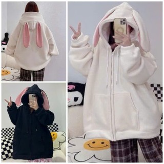   Mã Giảm 10k  Áo Khoác Nỉ Nam Nữ Unsex Tai Thỏ Đính Nơ Hoodie Có Mũ Form Rộng Nam Nữ Phong Cách Hàn 