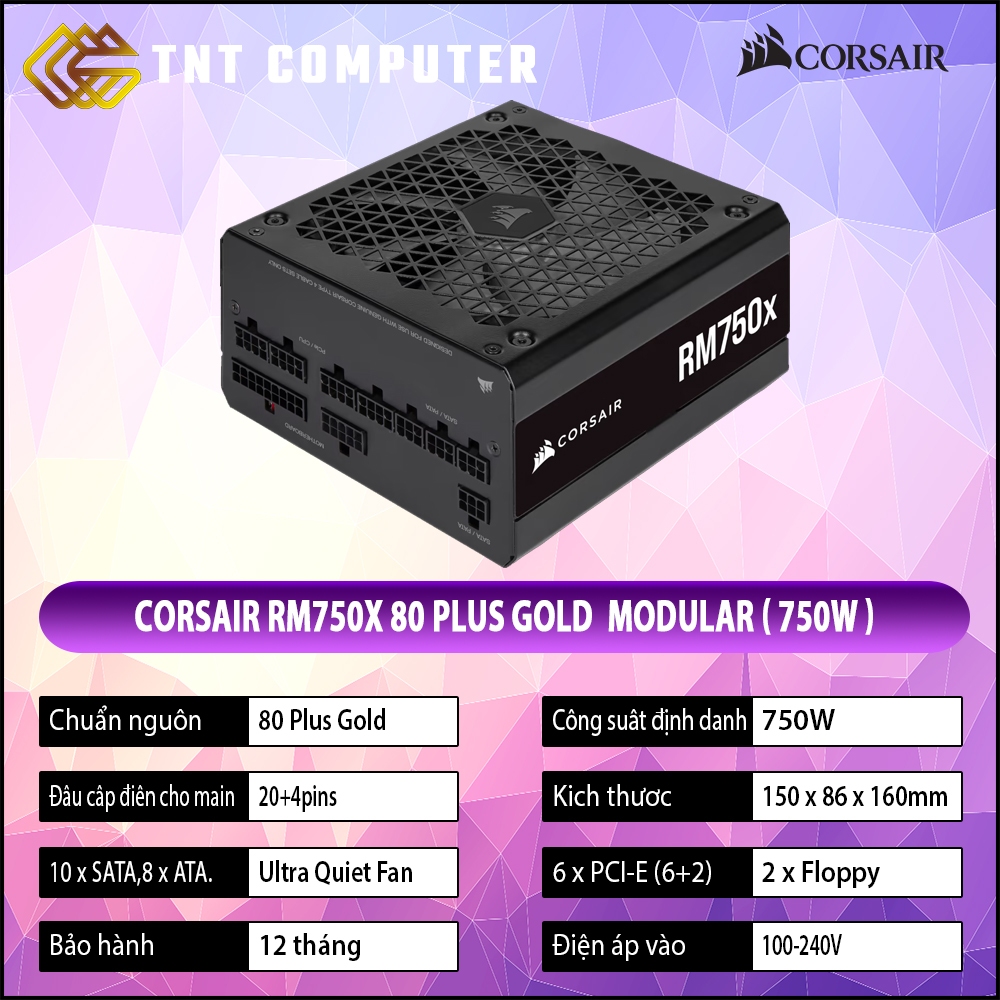 Nguồn máy tính Corsair RM750x 750W 80 plus gold modular + dây Pcie 5.0 2nd