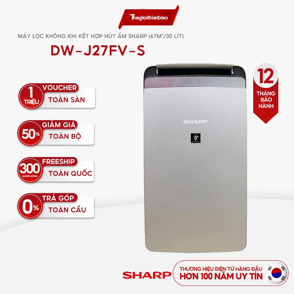 [GIÁ TẠI KHO] - Máy lọc không khi kết hợp hút ẩm Sharp DW-J27FV-S/DW-J20FV-W (67m2/30 lít) - Bảo Hàn