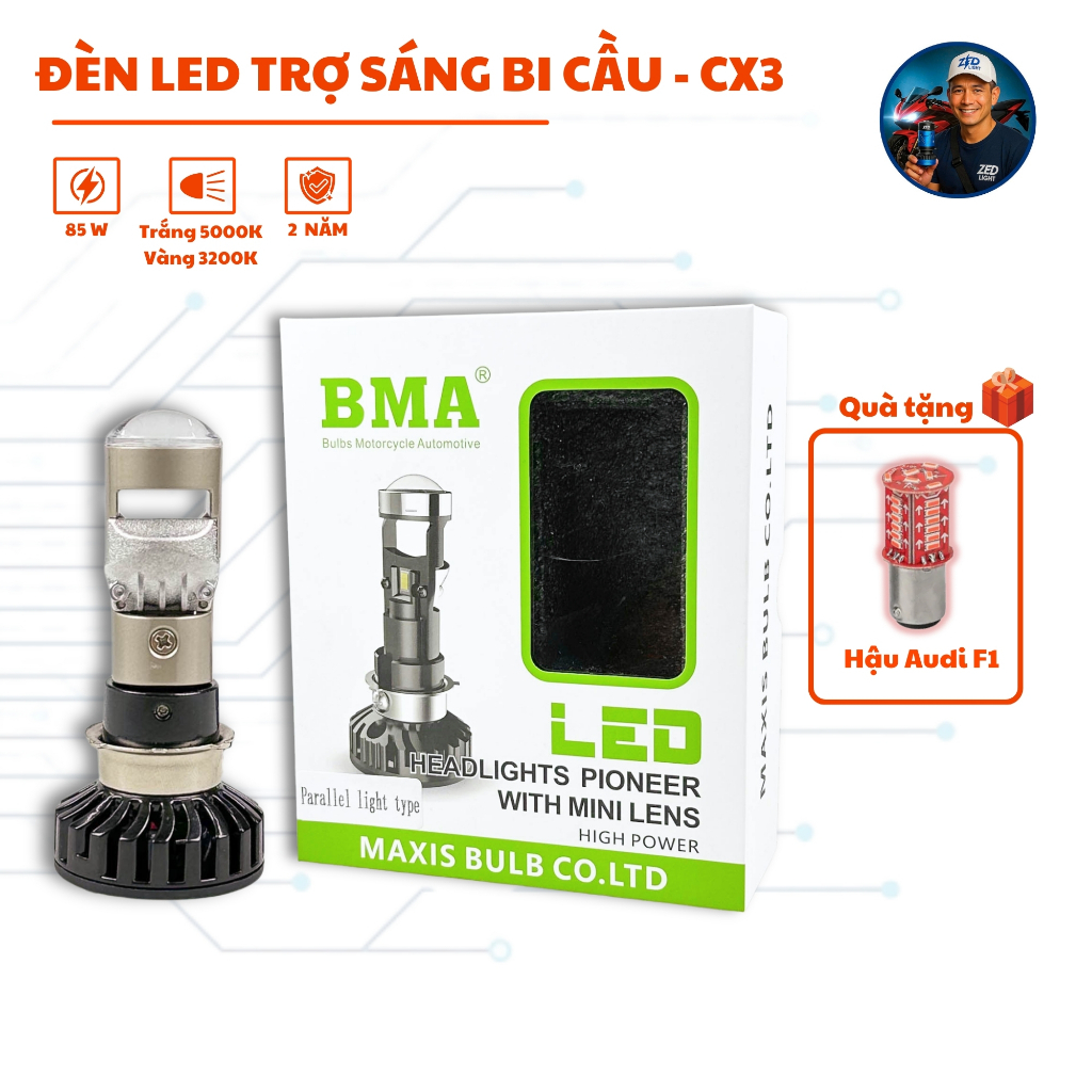 Đèn Pha Bi Cầu BMA M8C - 35W, Ánh Sáng Rực Rỡ Cho Xe Máy, Bảo Hành 12 Tháng, Lắp Đặt Dễ Dàng