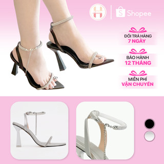 Sandal cao gót 7cm đế nhọn hở mũi đính đá, Giày cao gót nữ 9cm đi tiệc, đi sự kiên quai đính đá lấp lánh sang chảnh M165