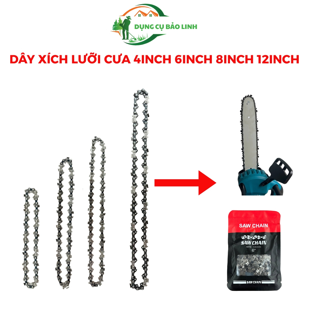 Dây xích lưỡi cưa máy cưa pin 4inch 6inch 8inch 12inch, xích lưỡi cưa 4inch 6inch 8inch 12inch