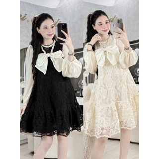 Váy suông cao cấp [NH Clothing] hàng siêu cấp ren mềm tay tơ nơ to cổ ngọc
