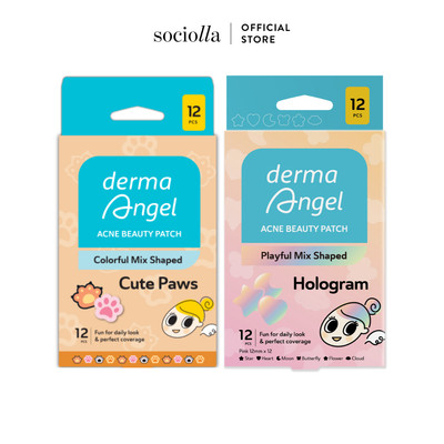 Combo 2 Miếng Dán Mụn Vui Nhộn, Che Phủ Mụn Derma Angel Cutie Paws 12+3pcs & Hologram 12pcs