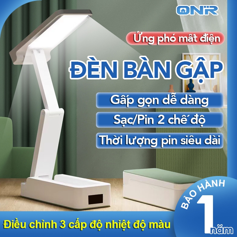 Đèn học để bàn bóng LED chống cận ONR, Kết Hợp Đèn Đọc, Đèn Gập Và Đèn Ngủ, Chạm Điều Chỉnh 3 Chế Độ Sáng