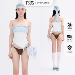  TSUN - Grace Top Blue Áo Ống Nữ Cúp Ngực Phối Ren Xanh Đính Đá Lấp Lánh Ôm Body Đi Chơi Tiệc 