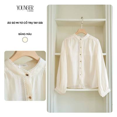 Áo sơ mi nữ YOUNGER BY CARDINA  chất vải tơ cổ trụ dài tay nữ tính 5YASD19