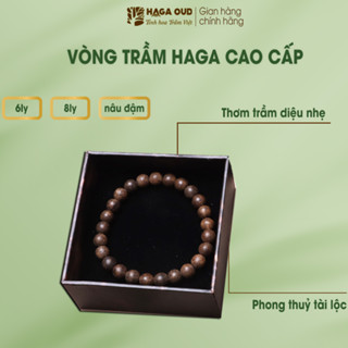  Vòng tay trầm hương HAGA cao cấp nâu đậm,100% gỗ trầm thật đậm ngọt hương trầm xua đuổi tà khí thu hút tài lộc 6 8 ly 