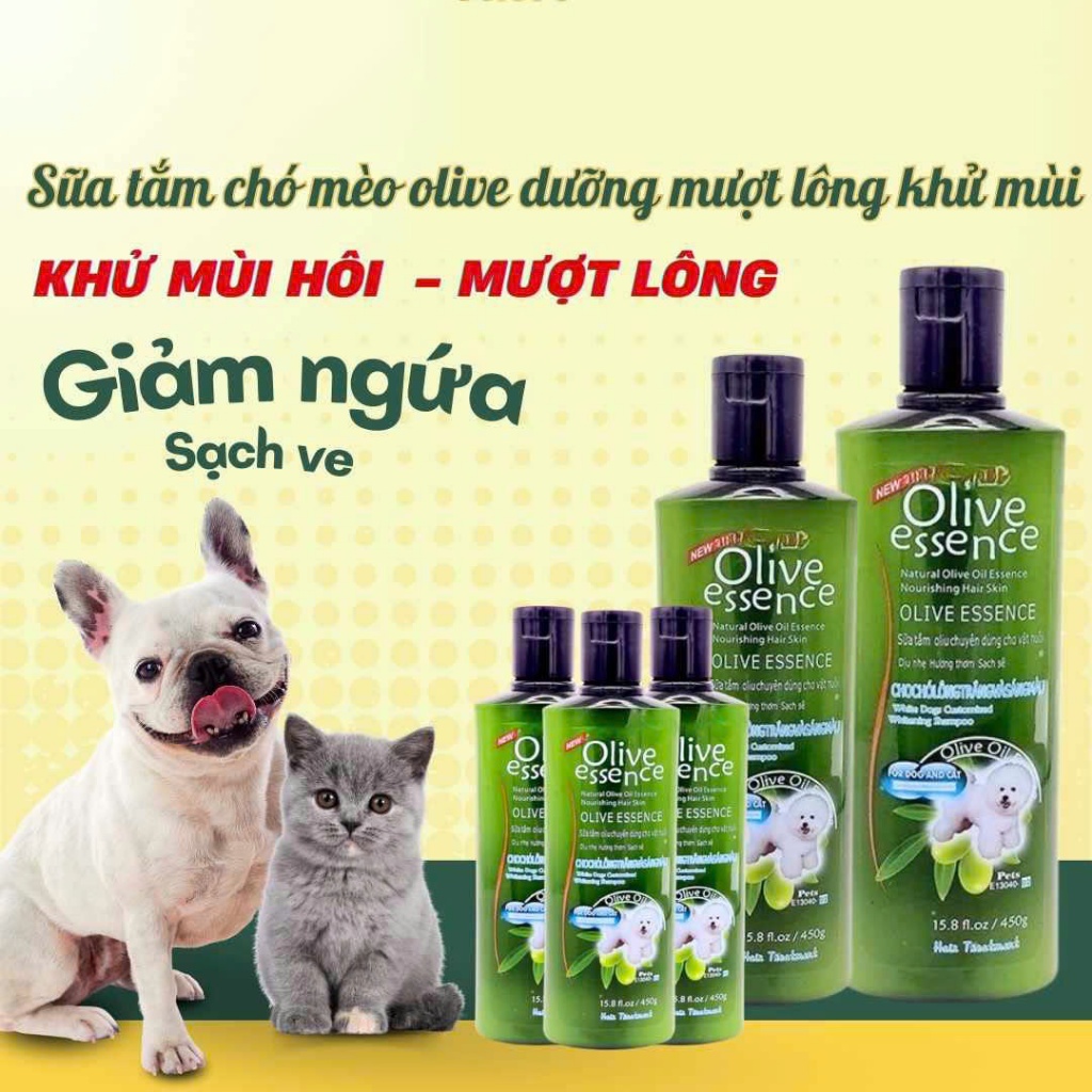 Sữa tắm OLIVE cho chó mèo , Sữa tắm cho chó mèo trị ve rận dưỡng mượt lông chai 450ml