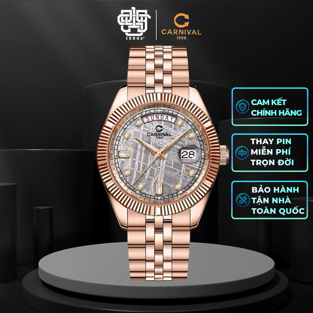 Đồng Hồ Nam CARNIVAL 8190G-VH-TT Quartz Thanh Lịch Hàng Chính Hãng
