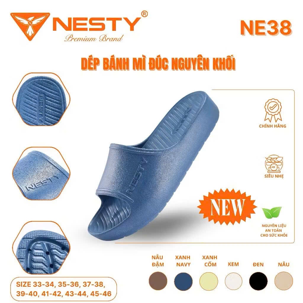 DÉP BÁNH MÌ NGUYÊN KHỐI NESTY UNISEX 2CM-MÃ NE38