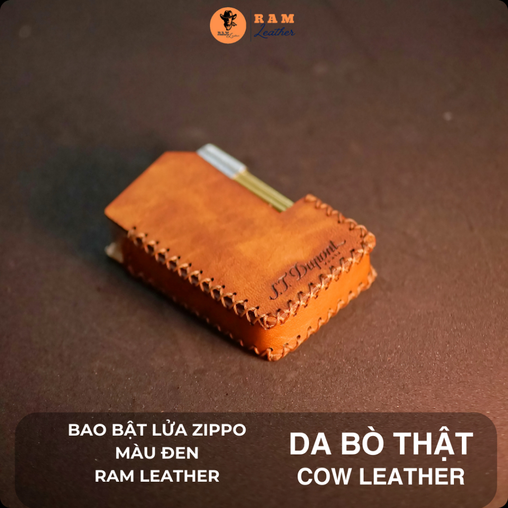 Bao da bật lửa Dupont da bò Veg Italia nhuộm patina khâu thủ công RAM Leather