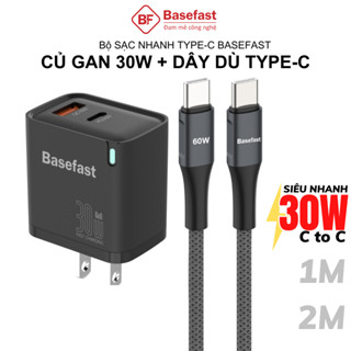  Bộ sạc nhanh Type C 30W Basefast combo củ Gan kèm dây bọc dù dài 1m 2m cho Phone 15 16 17 Samsung .. 