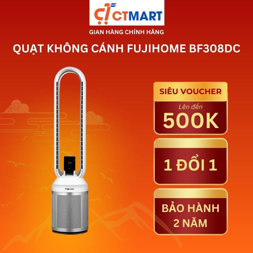 Quạt Không Cánh FUJIHOME BF308DC – Lọc Không Khí Ion Bạc, 24 Cấp Gió, Điều Khiển Cảm Ứng – BH 2 Năm