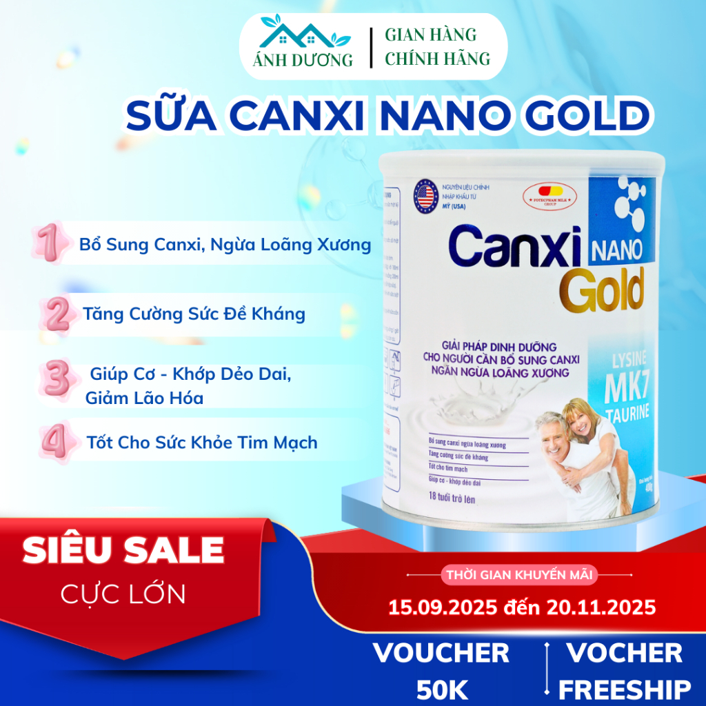 Sữa Canxi Nano Gold - Giải Pháp Hỗ Trợ Xương Khớp Hiệu Quả Cho Người Cao Tuổi - 400g/900g