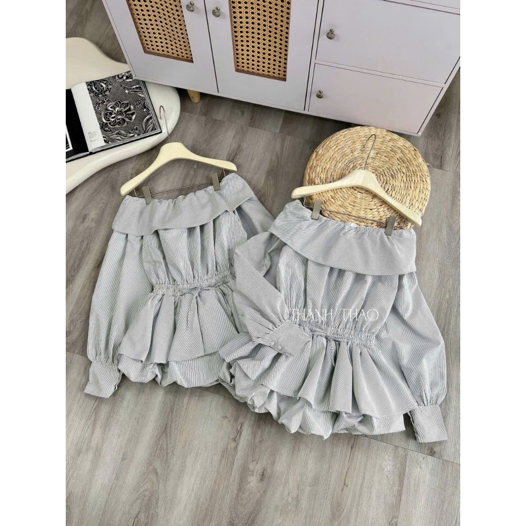 SET BỘ JUME LIỀN KẺ SỌC RÚT DÂY Ở EO TAY PHỒNG CÓ QUẦN BÊN TRONG/BESTORE