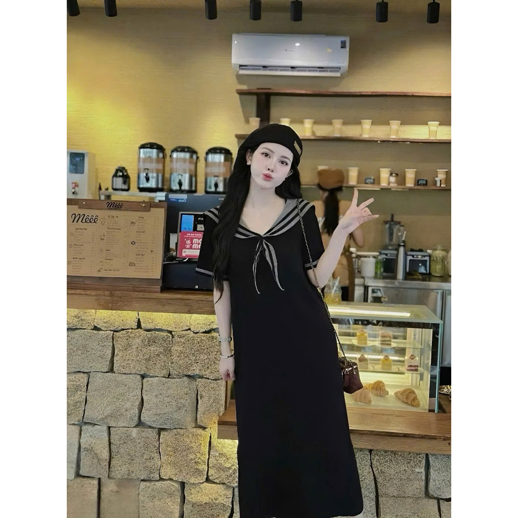 Váy YT135, Đầm Suông Cổ Thuỷ Thủ Phối Viền Tay From Rộng Dài | BigBuy360 - bigbuy360.vn