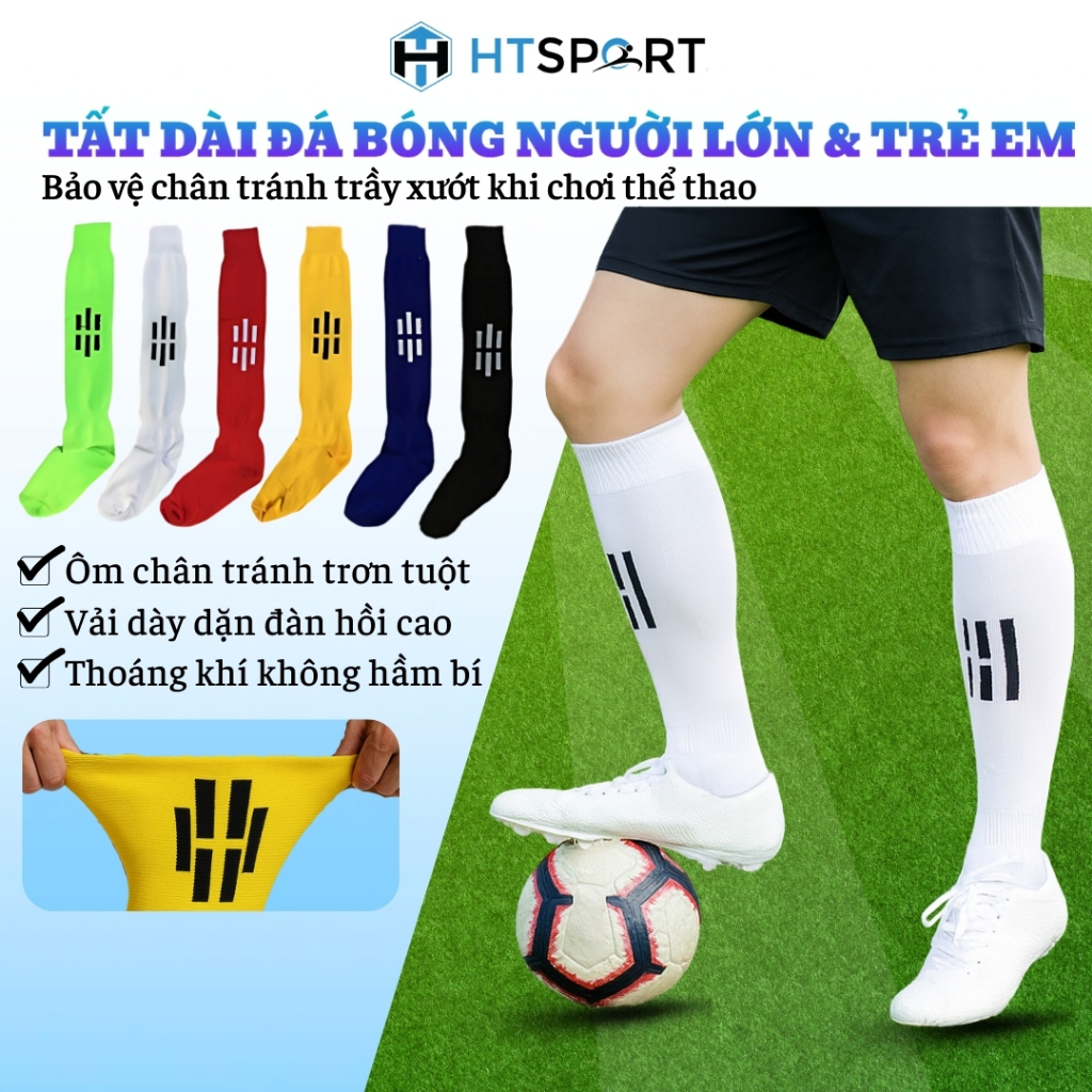 Tất Dài Đá Bóng Người Lớn & Trẻ Em, Vớ Cổ Cao Bảo Vệ Chân Đá Banh Sân Cỏ Thể Thao Nhiều Màu