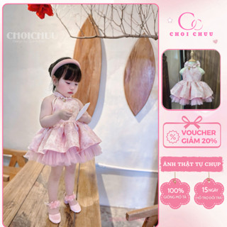  Váy yếm Tết gấm hồng công chúa ChoiChuu cho bé gái 