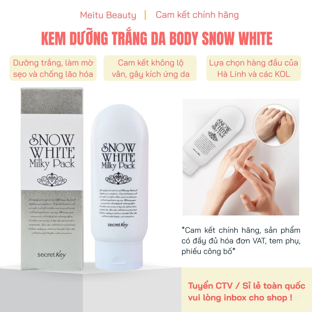 Kem ủ trắng Snow White Milky Pack dưỡng trắng da hiệu quả, Snow White hàng c.ty có VAT, Meitu Beauty