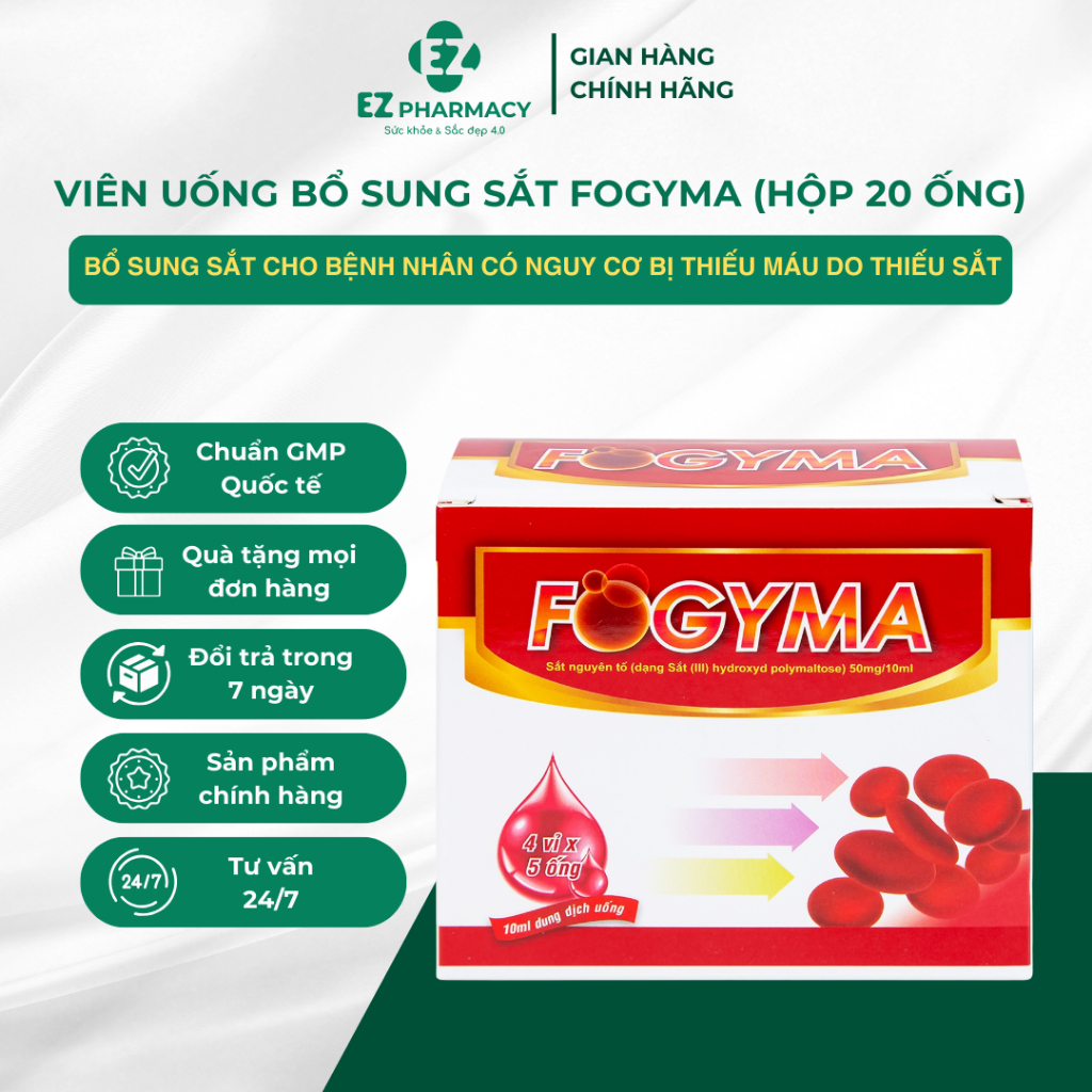 Viên Uống BỔ SUNG SẮT FOGYMA - Bổ Sung Sắt Cho Bệnh Nhân Có Nguy Cơ Bị Thiếu Máu Do Thiếu Sắt - Hộp 