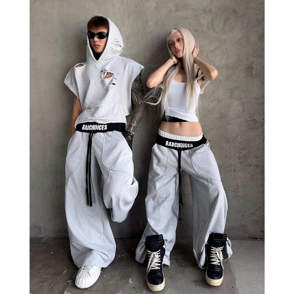 Bad Choices | Quần nỉ ống rộng DOUBLE WAIST vải chân cua phối dây rút | BigBuy360 - bigbuy360.vn