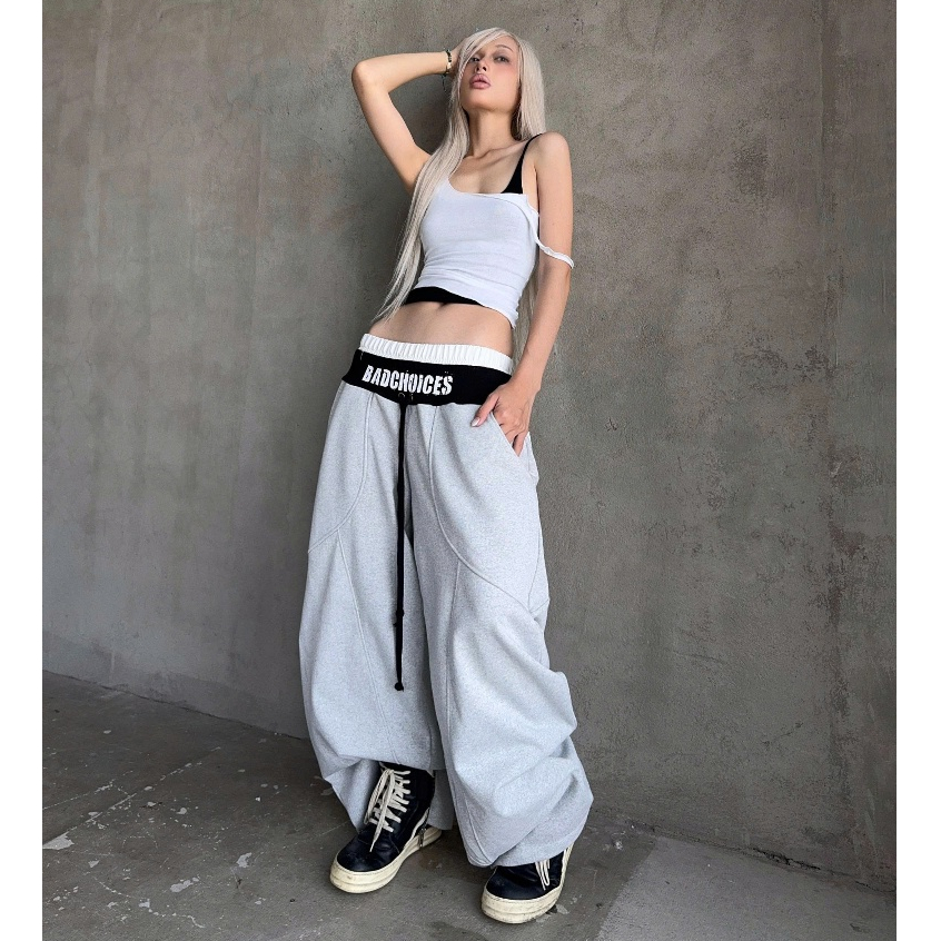 Bad Choices | Quần nỉ ống rộng DOUBLE WAIST vải chân cua phối dây rút | BigBuy360 - bigbuy360.vn