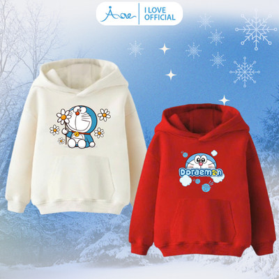 [HÀNG MỚI VỀ] AORE-Áo hoodie DORAEMON cho bé, Áo nỉ phối túi có mũ chất mềm mịn, co giãn dành cho bé trai bé gái 10-35kg