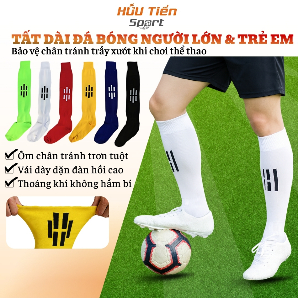 Tất Dài Thể Thao Đá Bóng Người Lớn Trẻ Em, Vớ Cổ Cao Đá Banh Sân Cỏ Nhiều Màu Co Dãn Tốt