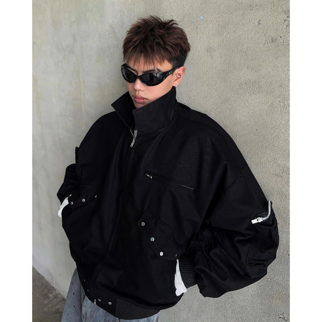 Bad Choices | Áo Bomber boxy STUD BUTTON vải kaki lót dù | BigBuy360 - bigbuy360.vn