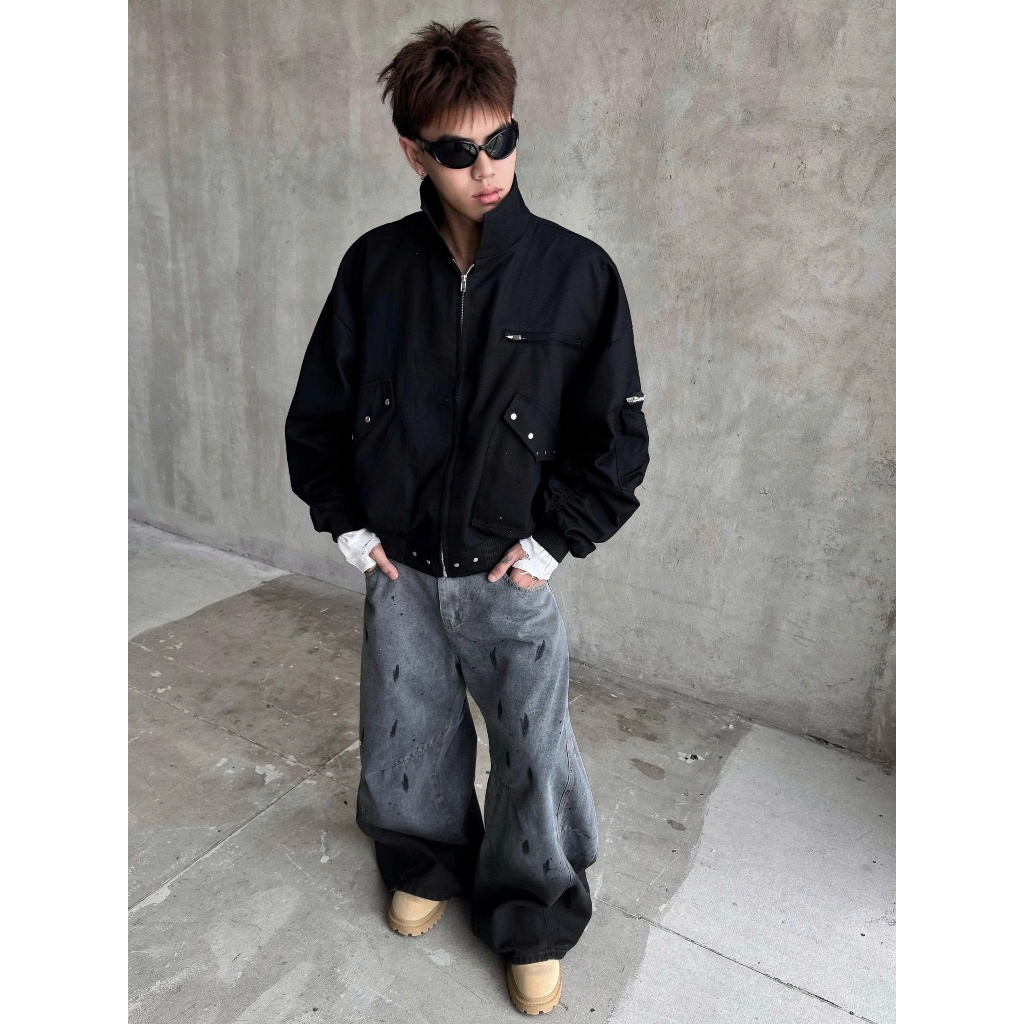 Bad Choices | Áo Bomber boxy STUD BUTTON vải kaki lót dù | BigBuy360 - bigbuy360.vn