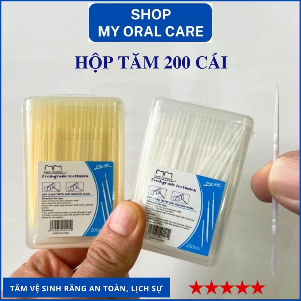 Hộp 200 chiếc tăm nhựa vệ sinh răng, an toàn, tăm xỉa răng bằng nhựa nguyên sinh, tăm răng nhựa trắn