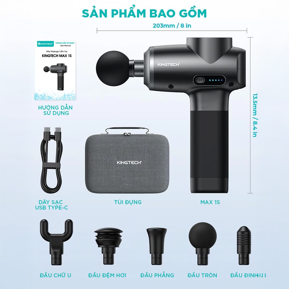Súng Massage Cao Cấp KINGTECH MAX 1S -  Máy Mát xa Chuyên Nghiệp Giúp Giảm Đau, Giãn Cơ Cho Gymer, Runner, Vận Động Viên | BigBuy360 - bigbuy360.vn