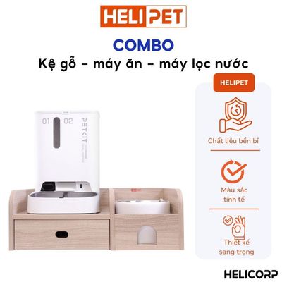 Combo Kệ Gỗ + Máy Ăn Tự Động + Máy Lọc Nước Cho Chó Mèo Tiện Lợi, Tiết Kiệm