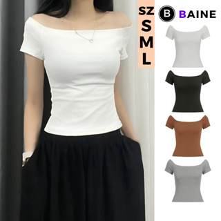  Áo BABYTEE Tay Ngắn TRỄ VAI Nữ Chất Thun Borip DD88 Áo Thun Bệt Vai Cộc Tay Dáng Dài Kiểu Trơn Ôm Body BAINE 