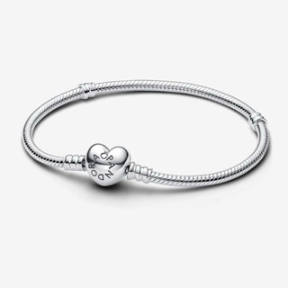  CHÍNH HÃNG - PANDORA Moments Snake Chain Bracelet  Heart Clasp Silver Sterling  - Vòng lắc bạc 925 khoá tim dáng mềm 