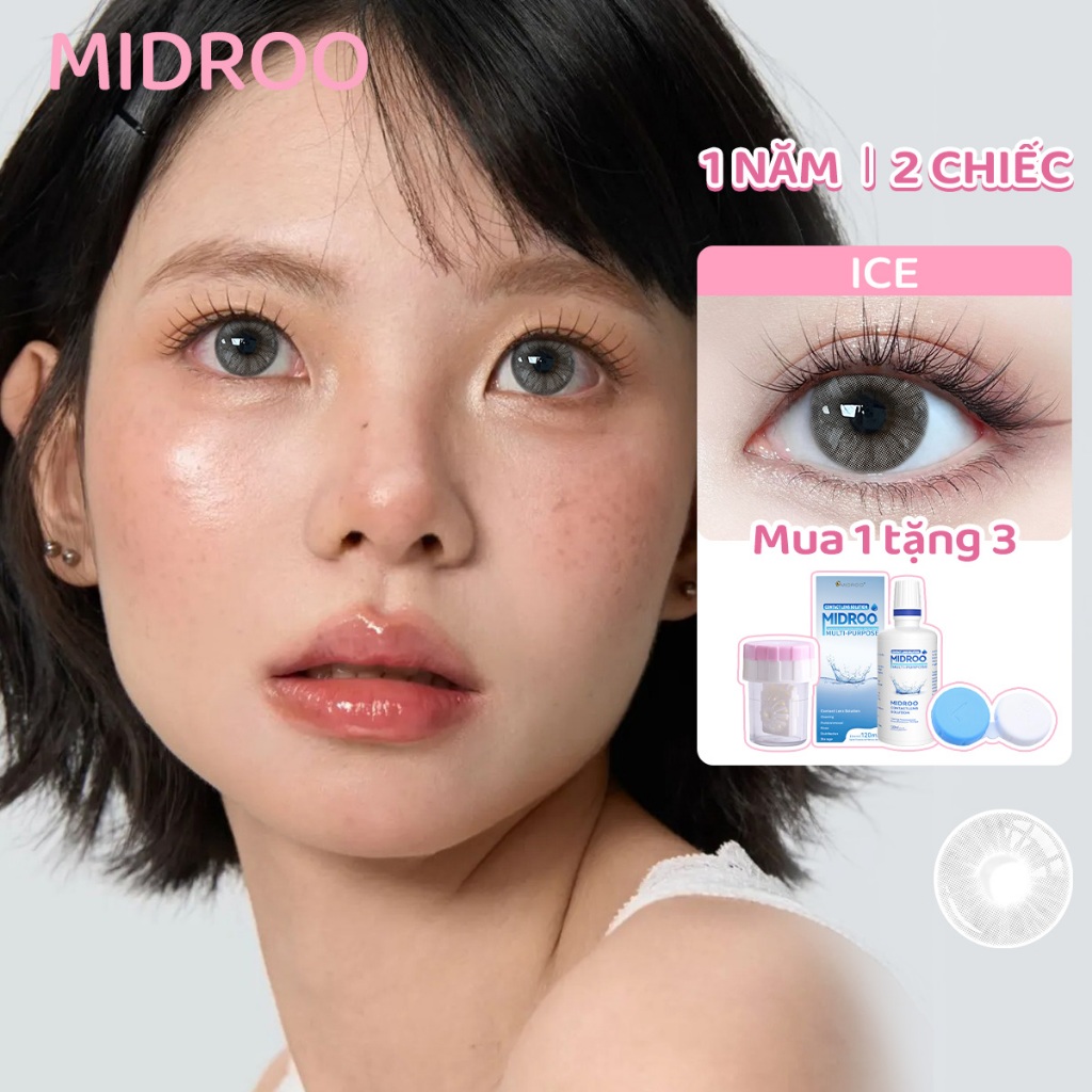 [Mua 1 Tặng 3] Kính Áp Tròng Midroo Lens Mắt Ice Xám Lens 0-6 Độ 14.2mm Dành cho sinh viên