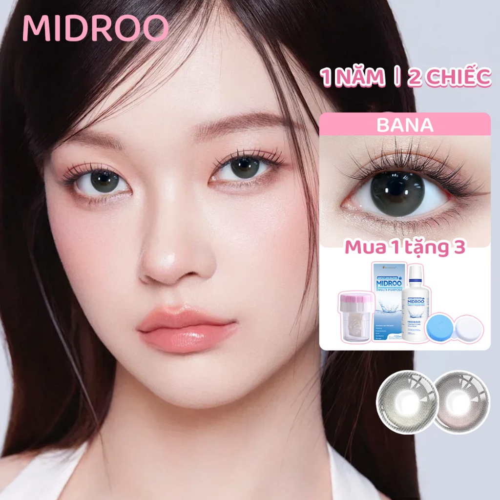 [Mua 1 Tặng 3] Kính Áp Tròng Midroo Lens Mắt Bana Xám Lens 0-6 Độ 14.2mm Dành cho sinh viên